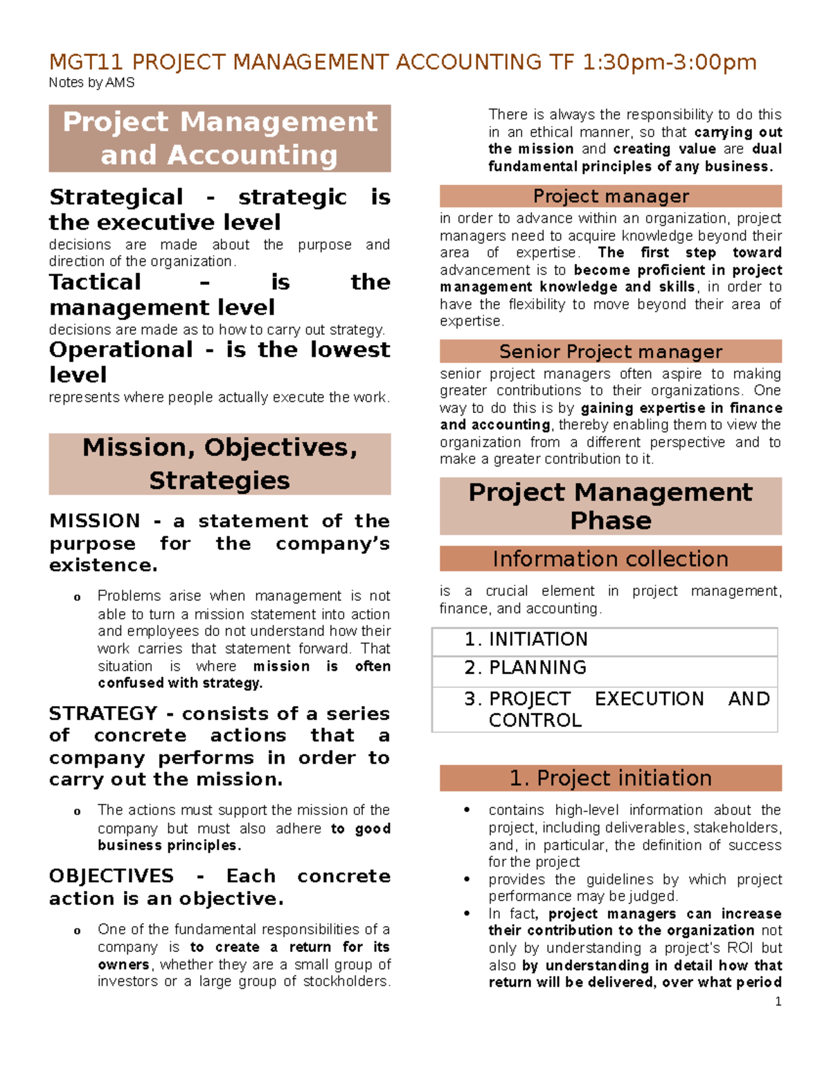 Project Management Accounting - Notes - MGT11 PROJECT MANAGEMENT ...