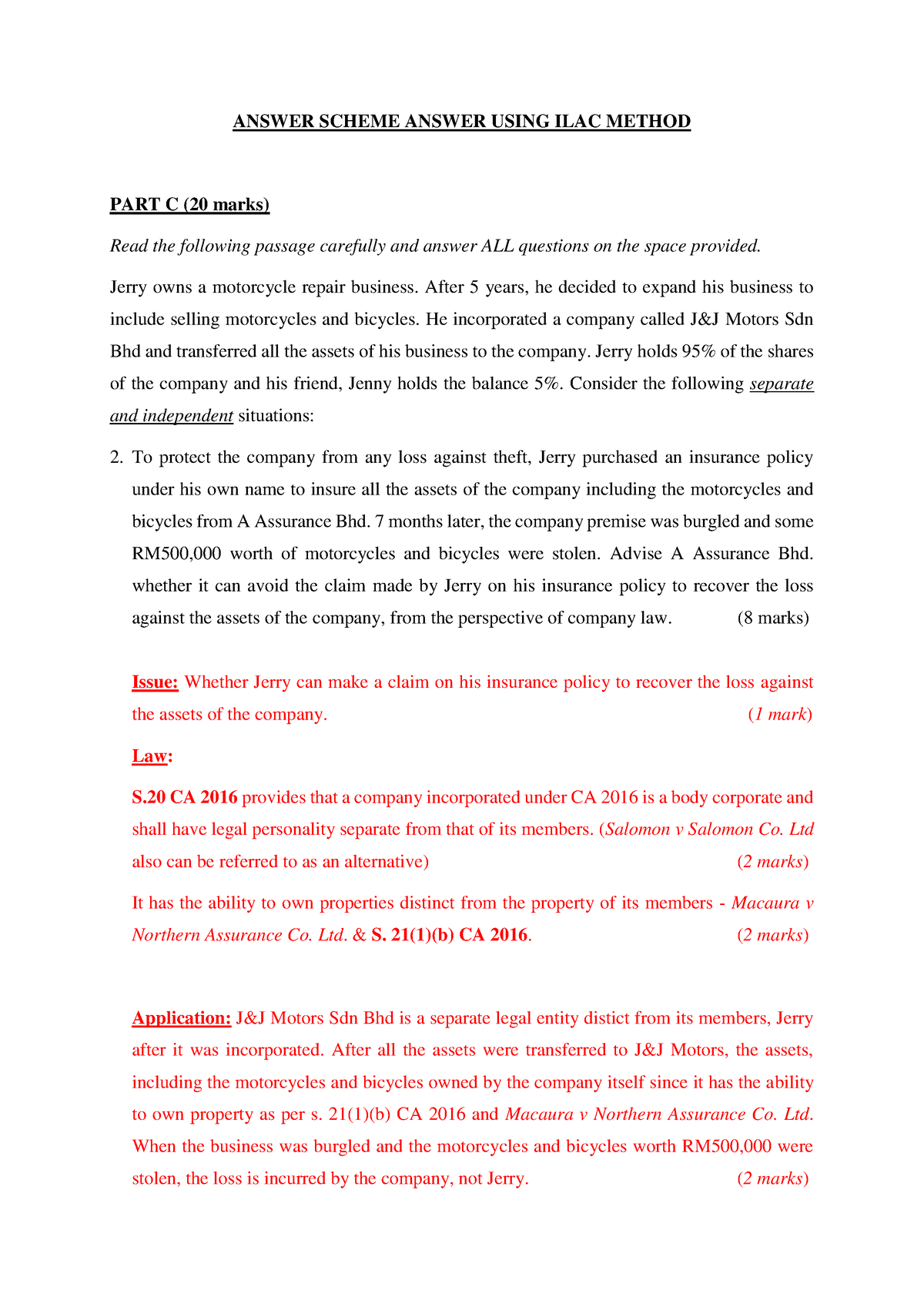 Assignment Sample Answer ILAC - ANSWER SCHEME ANSWER USING ILAC METHOD ...