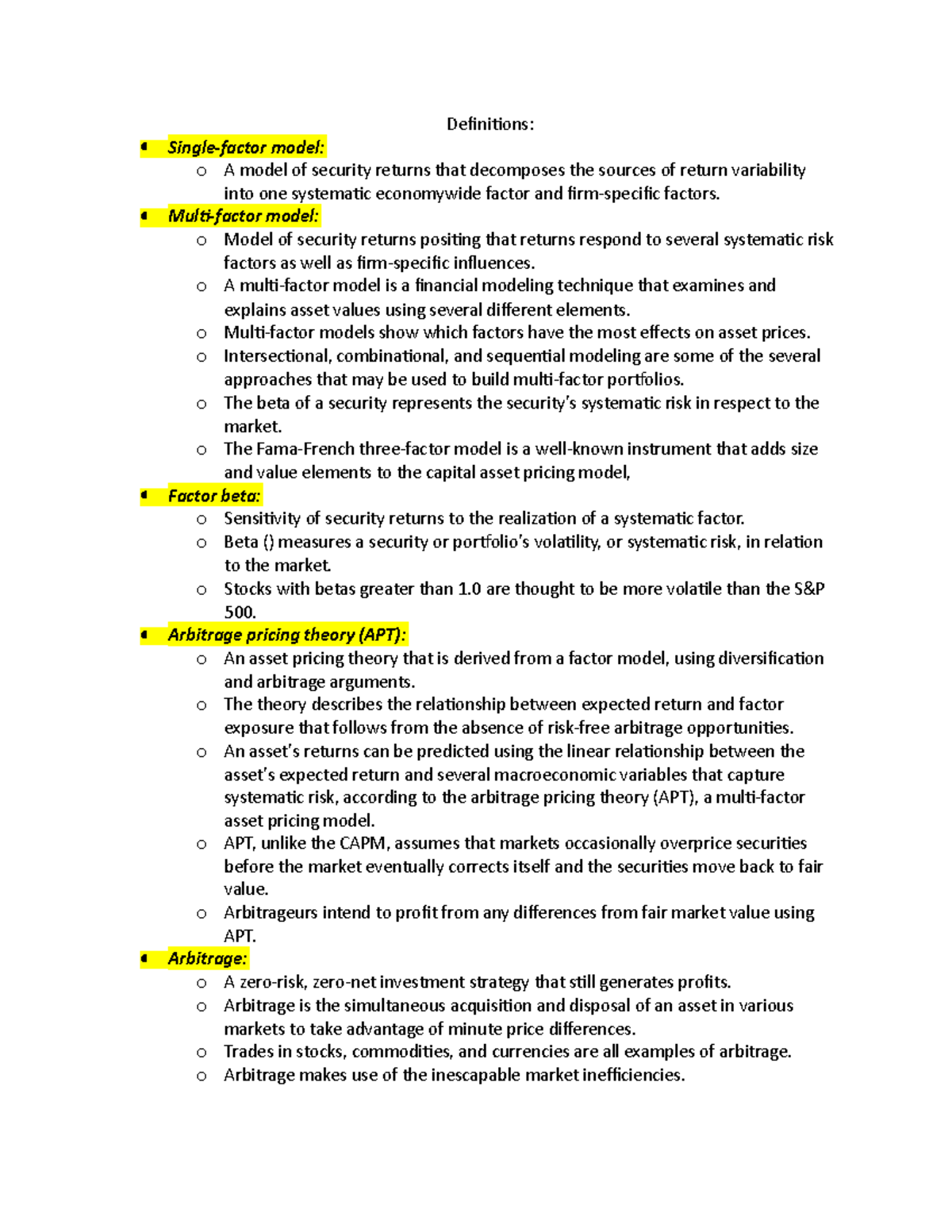 Chapter 10-arbitrage Pricing Theory And Multifactor Models Of Risk And 