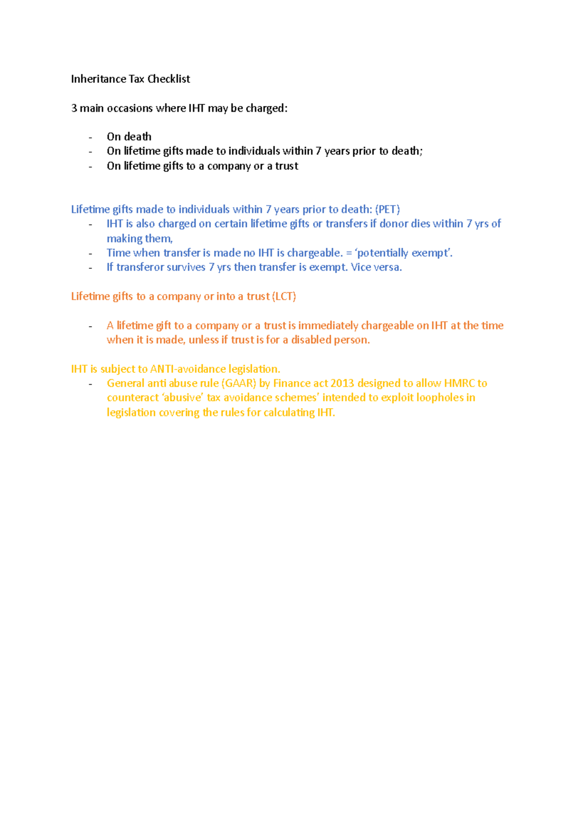 IHT notes from reading with worked examples. - Inheritance Tax ...