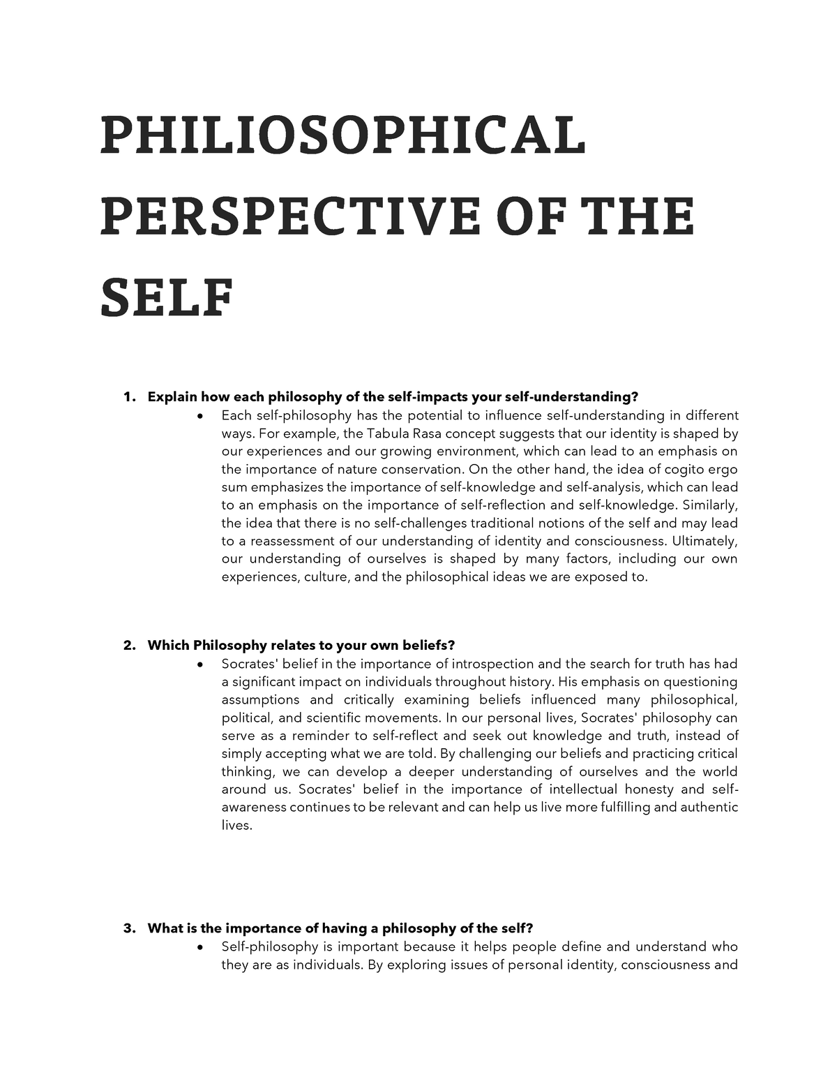 philosophical perspective of self essay