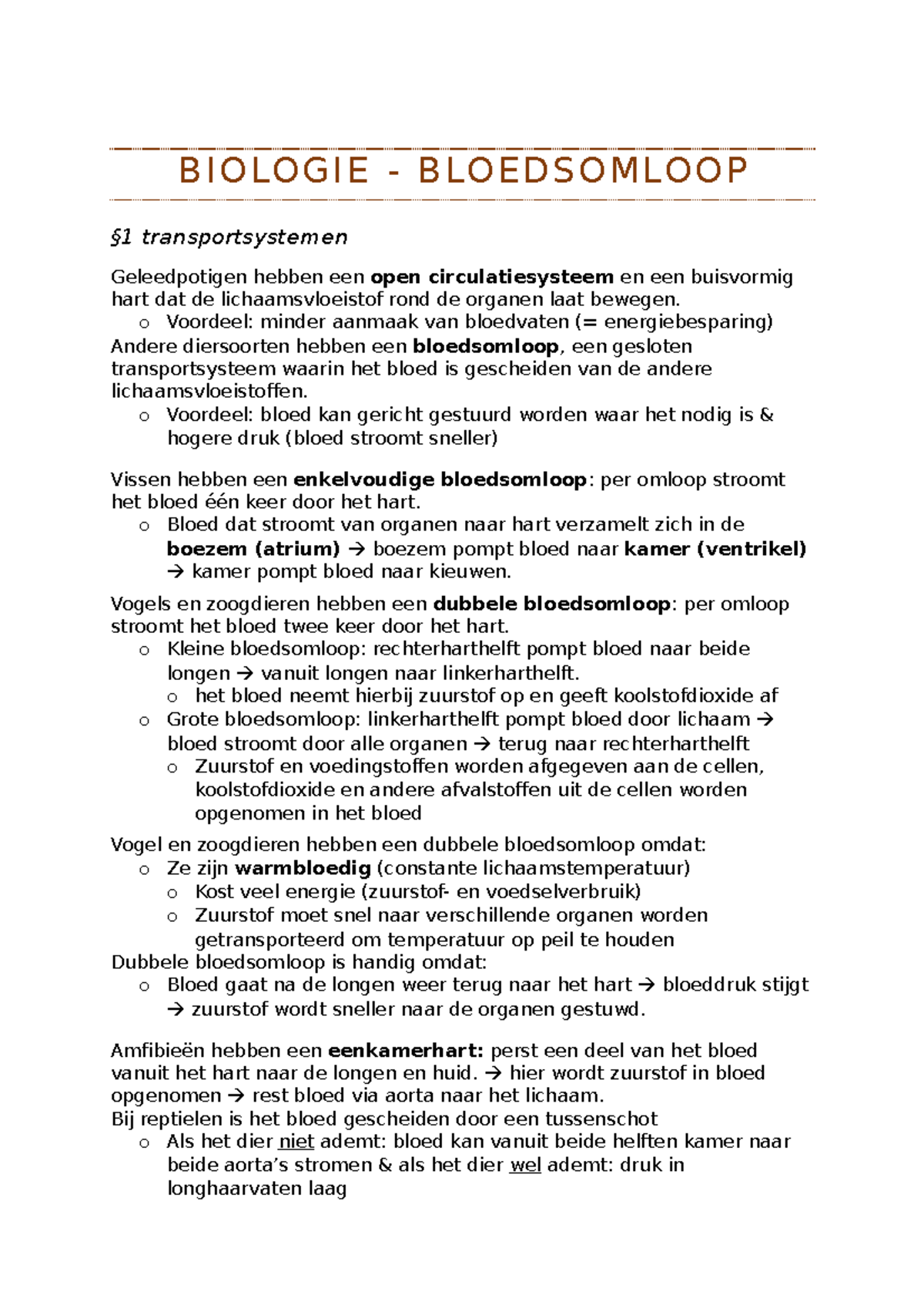 Biologie Vwo Bloedsomloop - B I O LO G I E - B LO E D S O M LO O P §1 ...