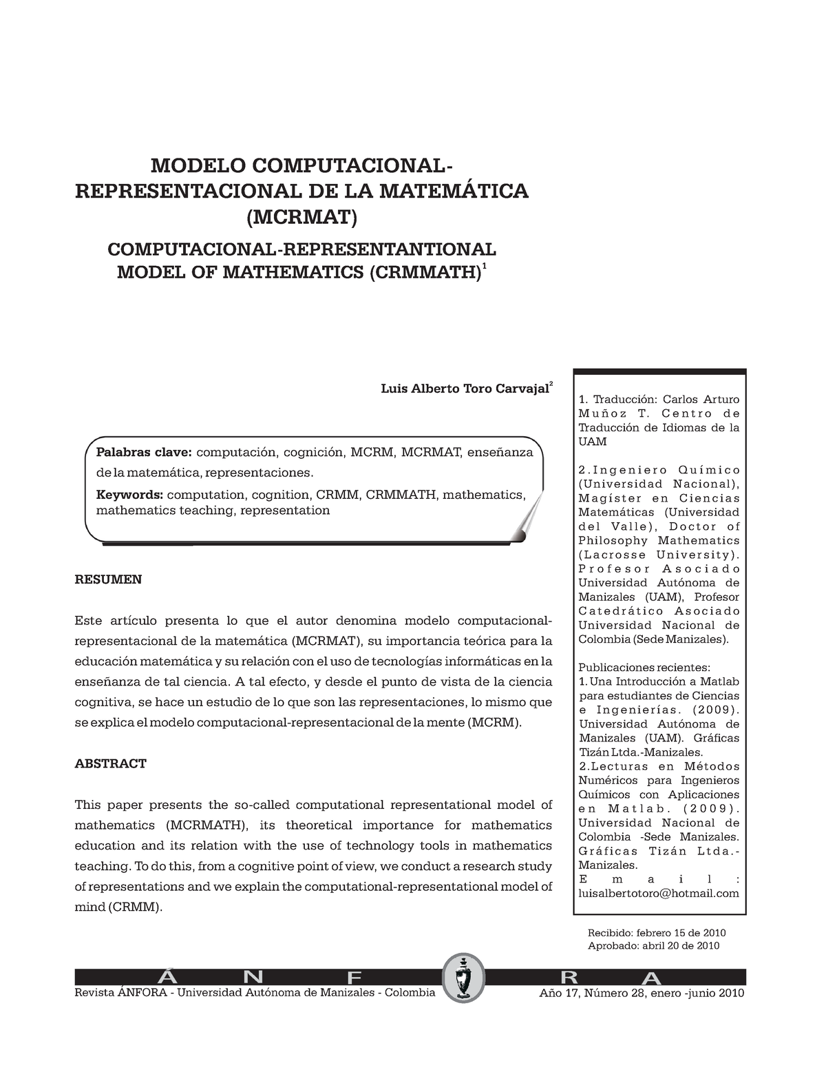 Dialnet-Modelo Computacional Representacional De La Matematica M-5648548 -  Palabras clave: - Studocu