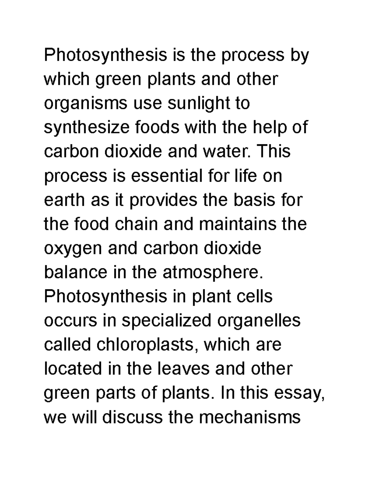 photosynthesis essay conclusion