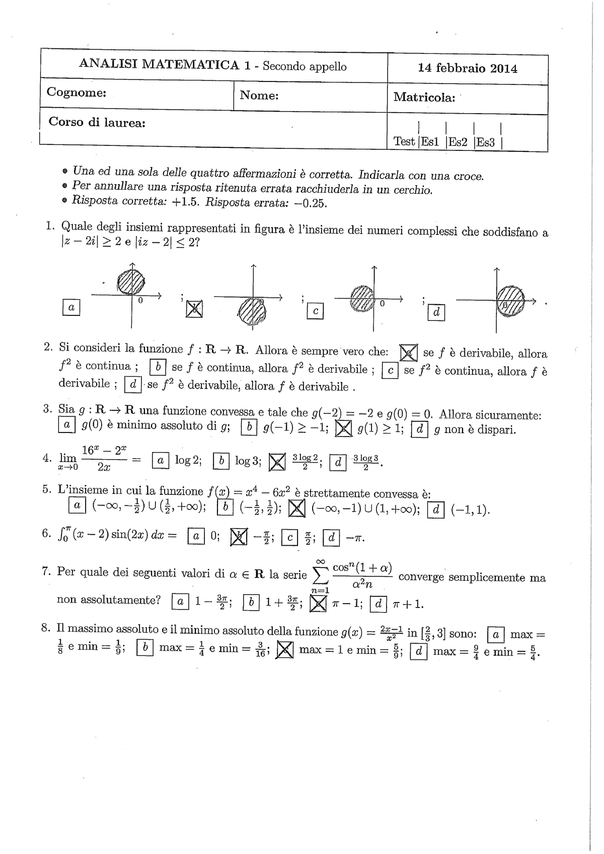 Esame 14 Febbraio 2014 Domande Prova A Analisi Matematica 1