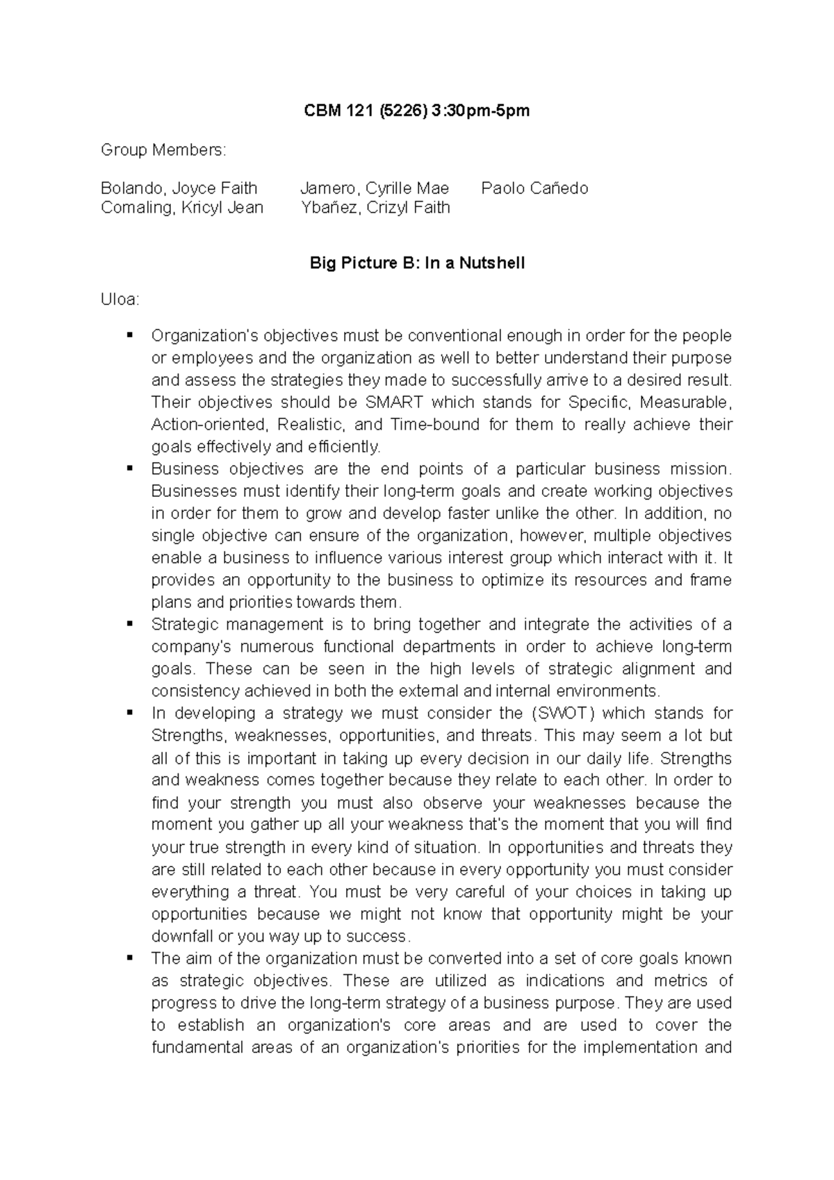 BIG Picture B IN A Nutshellanswers to the questions IN A Nutshell