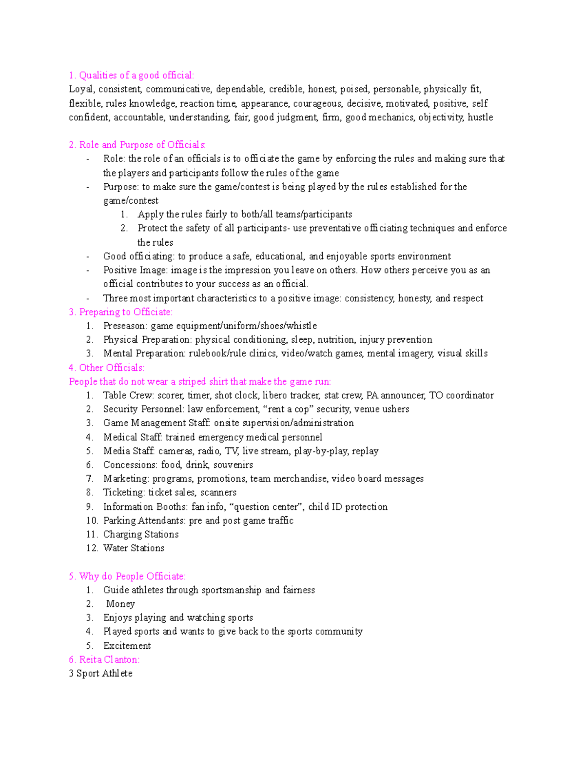 Sports Offciating Final Study Guide Qualities of a good official