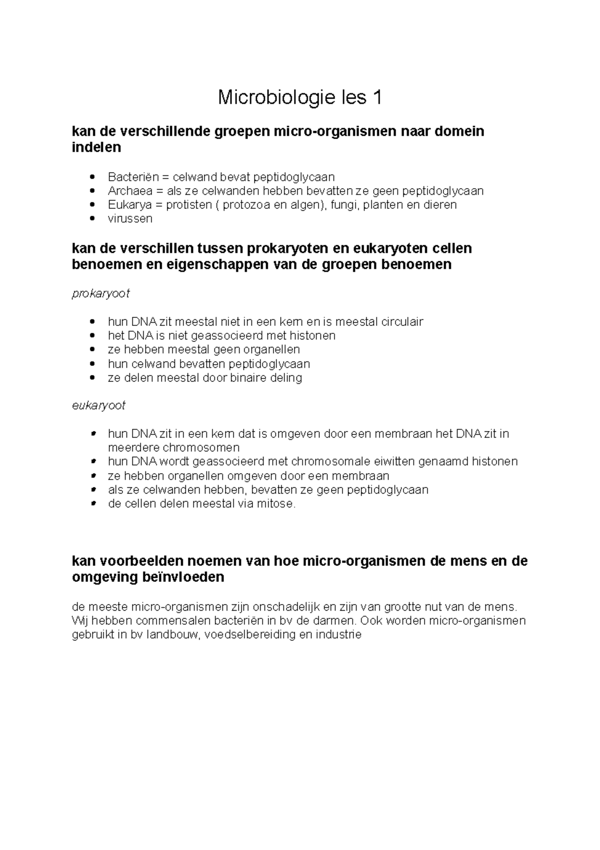 Microbiologie Les 1 - Les 1 - Microbiologie Les 1 Kan De Verschillende ...