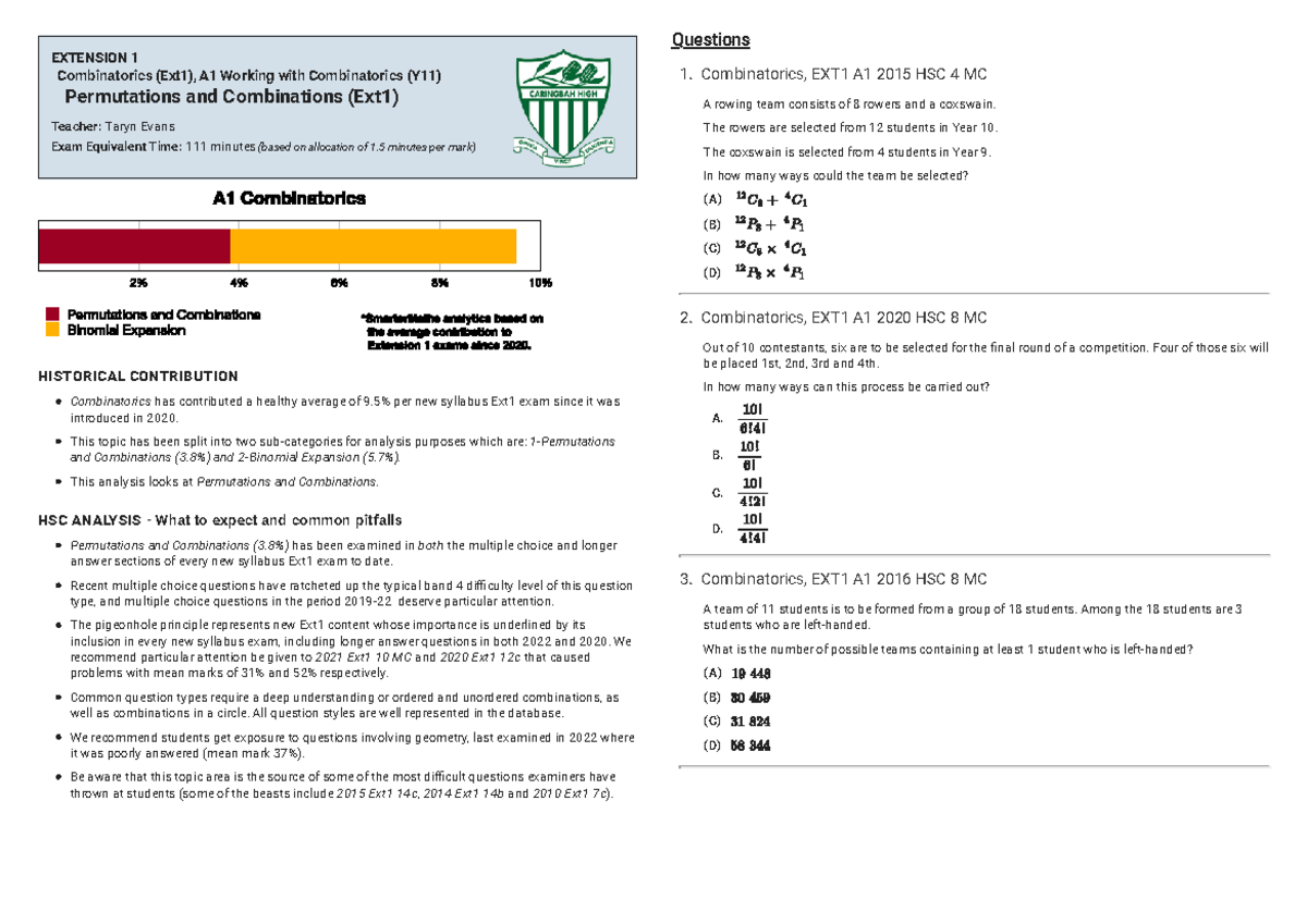 Perms & Combs (P) - Good questions - EXTENSION 1 Combinatorics (Ext1 ...