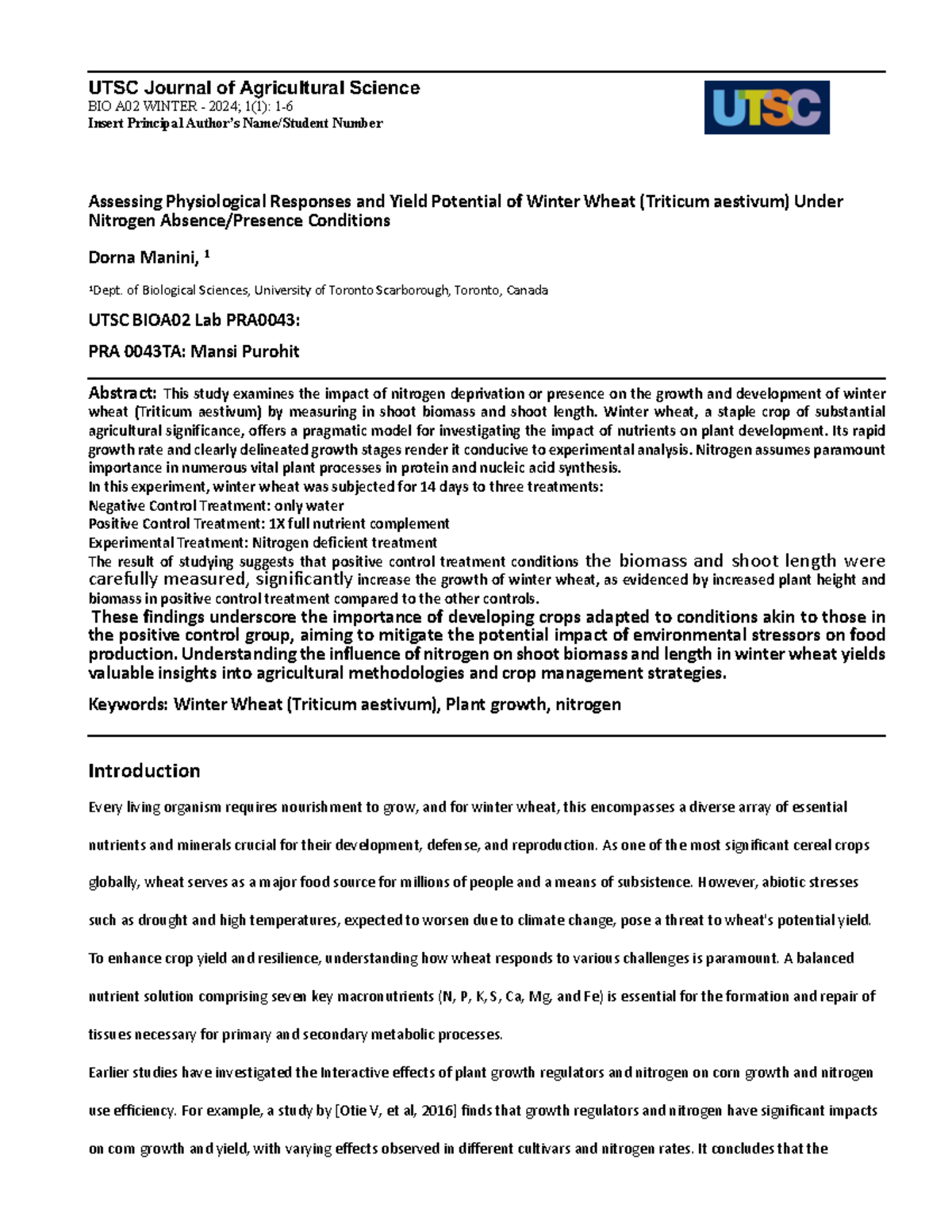 BIOA02 FLR Template Winter 2024 UTSC Journal of Agricultural Science