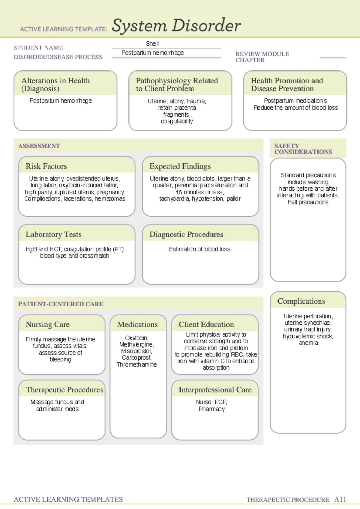 PPH - Med Card for Postpartum Hemorrhage - NUR2731C:20883 - Studocu