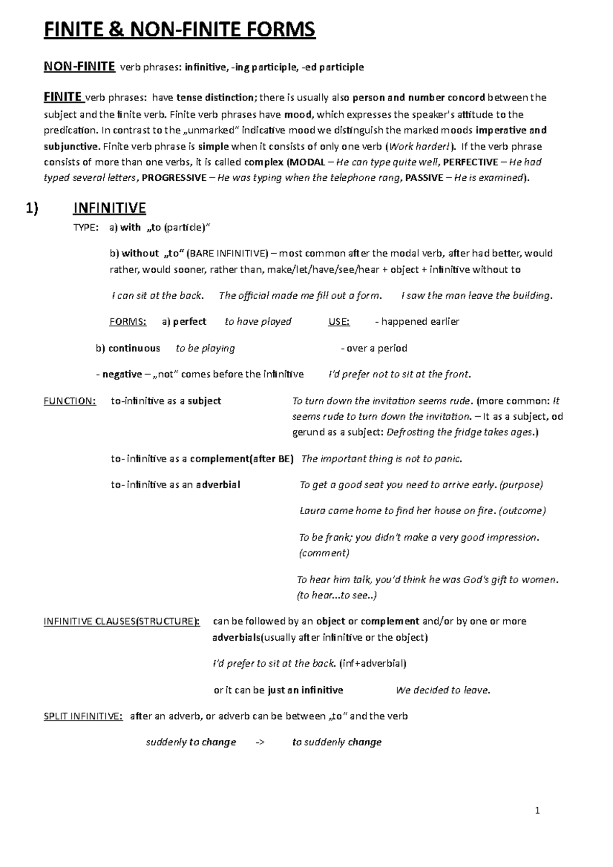 Finite AND NON Finite Forms - FINITE & NON-FINITE FORMS NON-FINITE verb ...