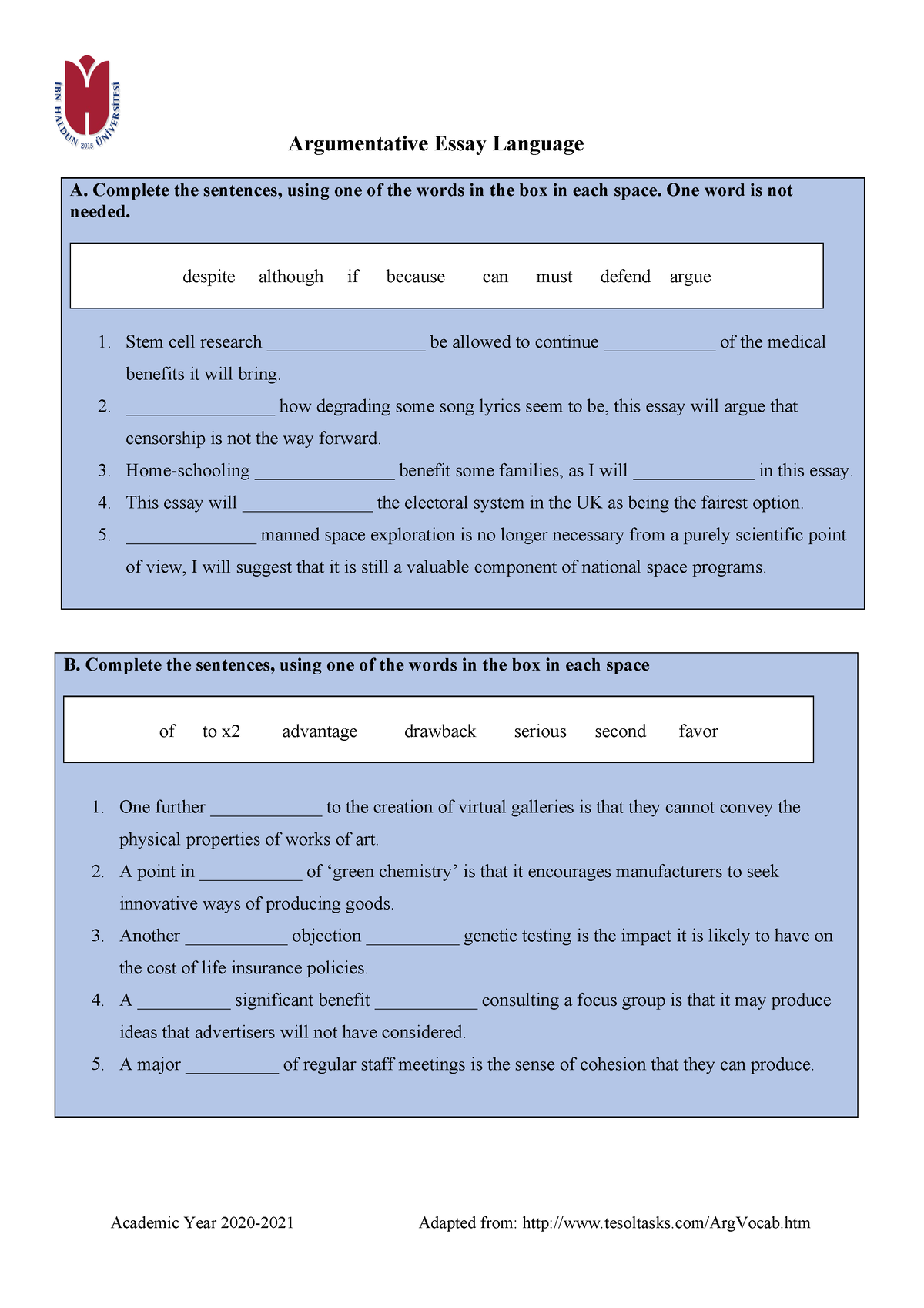 argumentative essay with conjunctions brainly