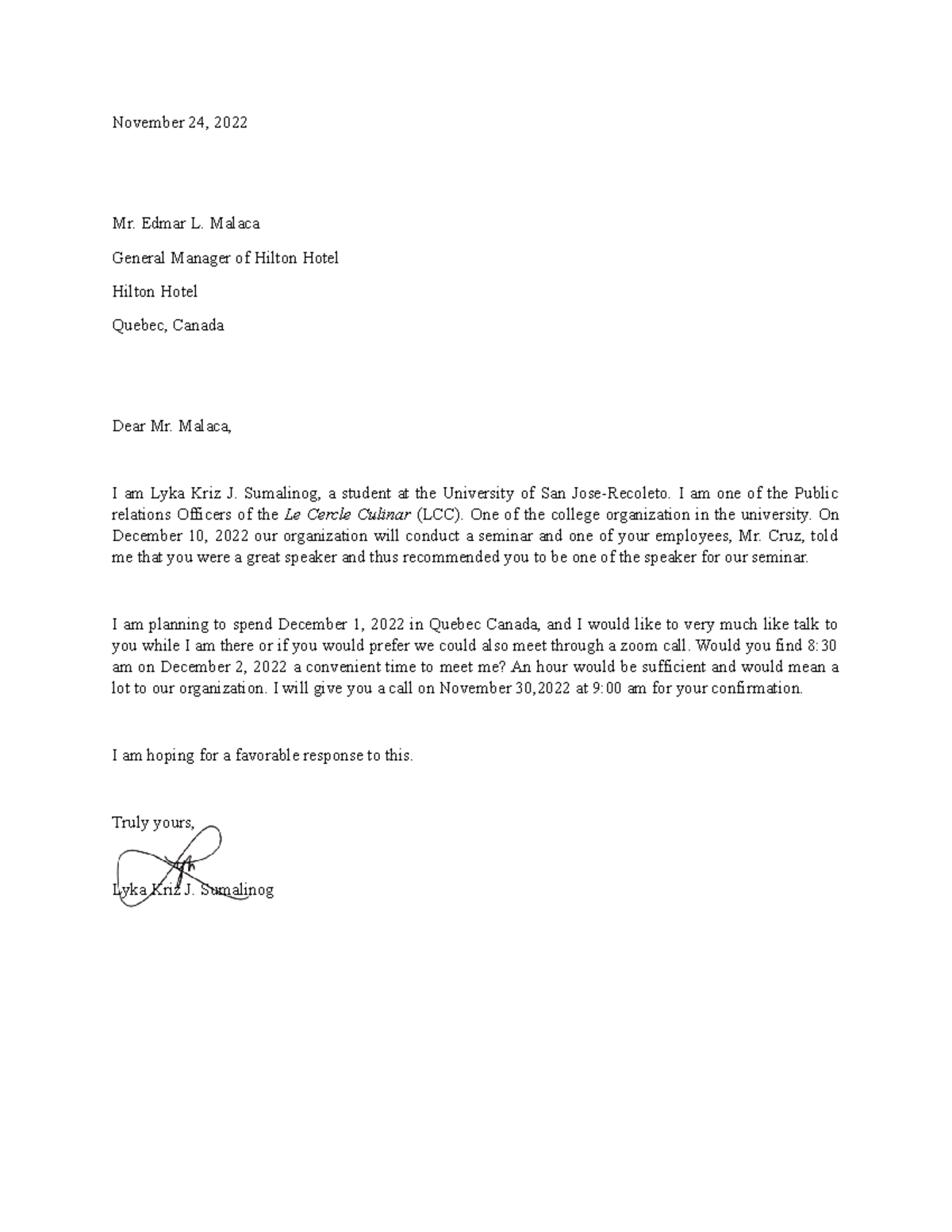 Letter Of Request - November 24, 2022 Mr. Edmar L. Malaca General 