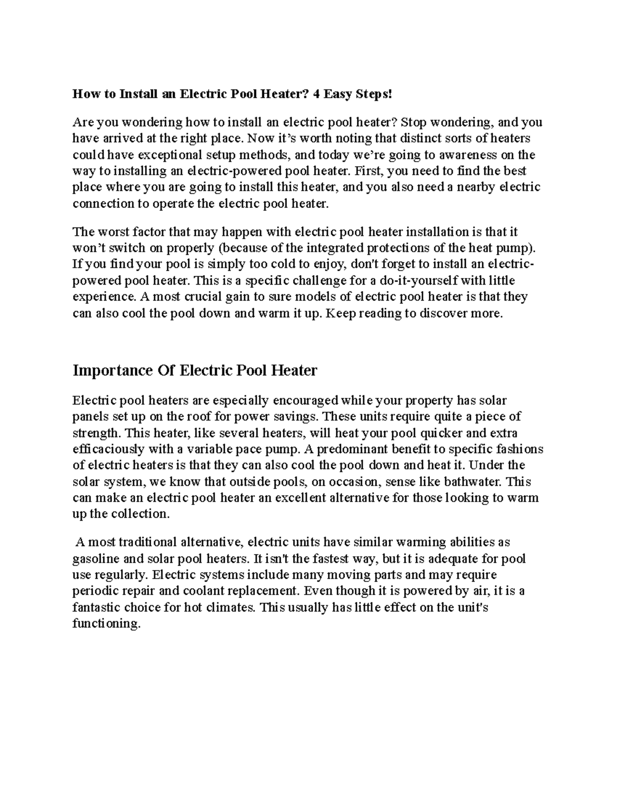 Copy of How to Install an Electric Pool Heater How to Install an