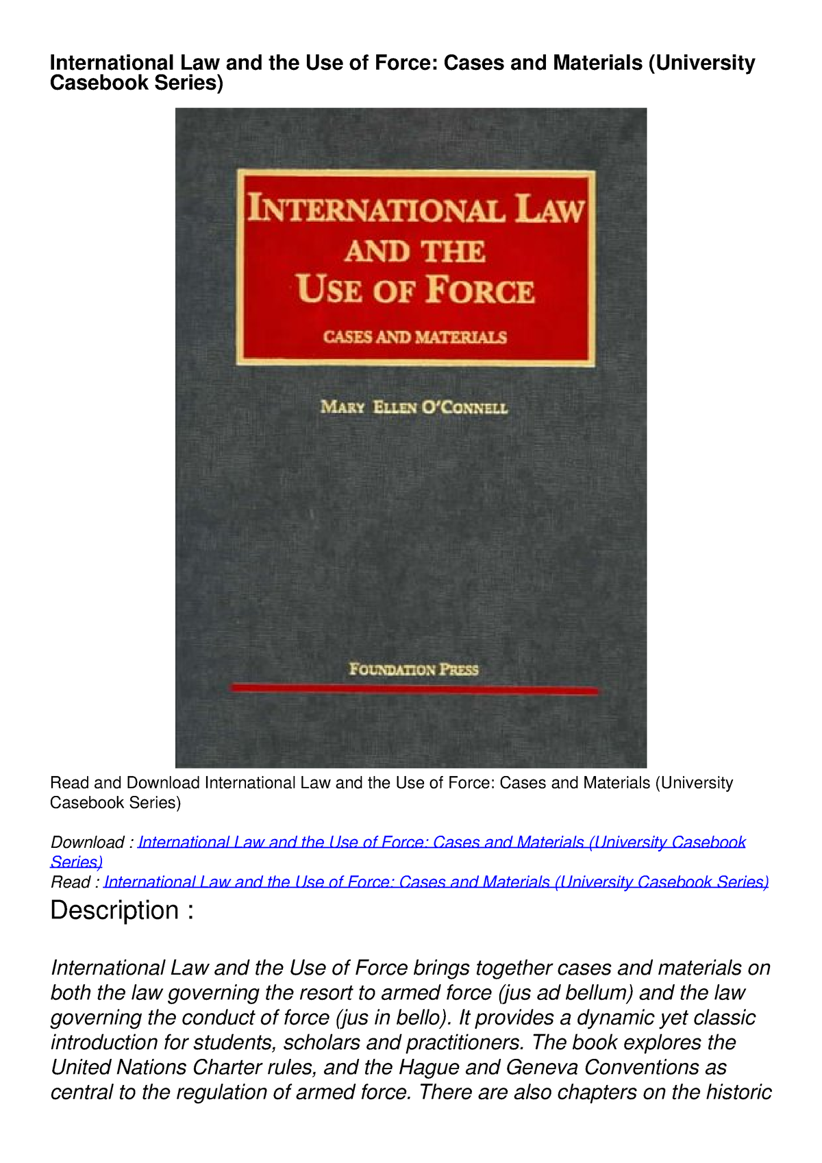 DOWNLOAD/PDF International Law and the Use of Force Cases and