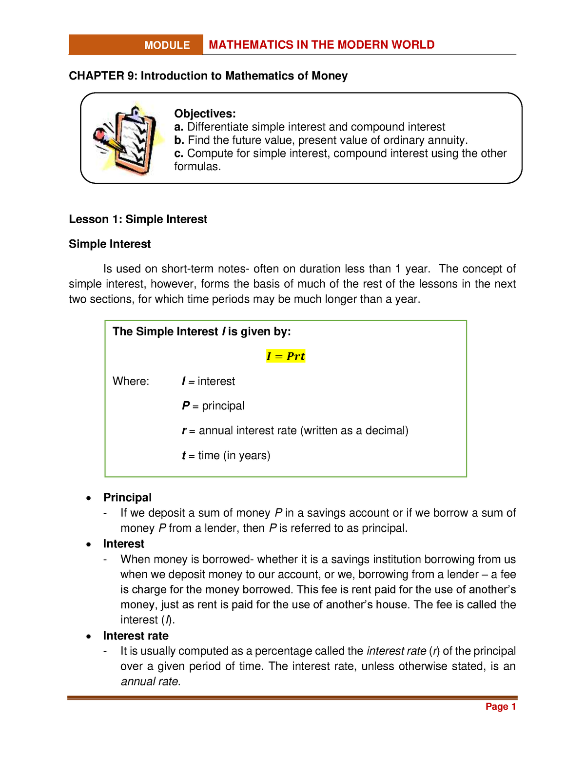 Chapter 9- Introduction to Mathematics of Money - CHAPTER 9: Introduction  to Mathematics of Money - Studocu