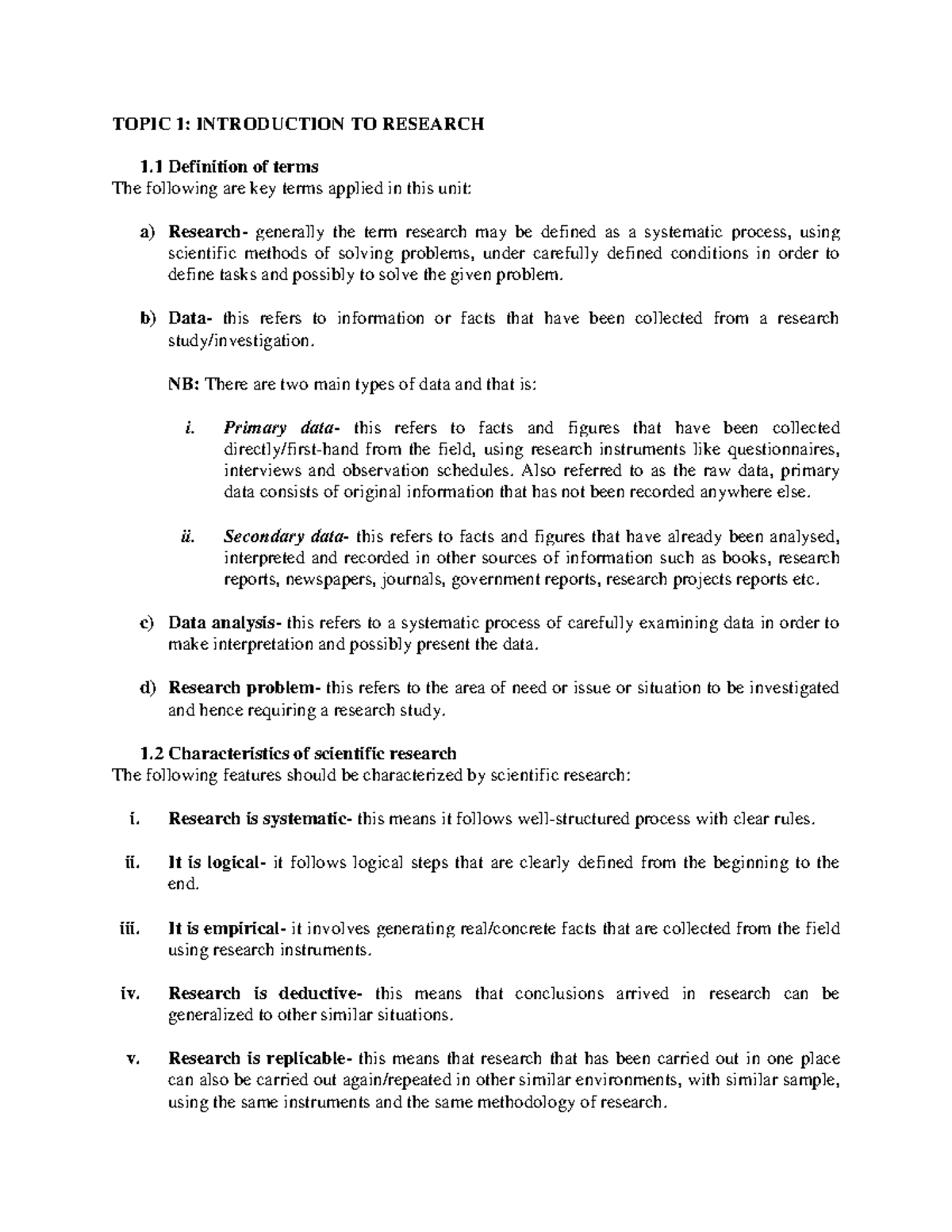 Introduction TO Research - TOPIC 1: INTRODUCTION TO RESEARCH 1 ...
