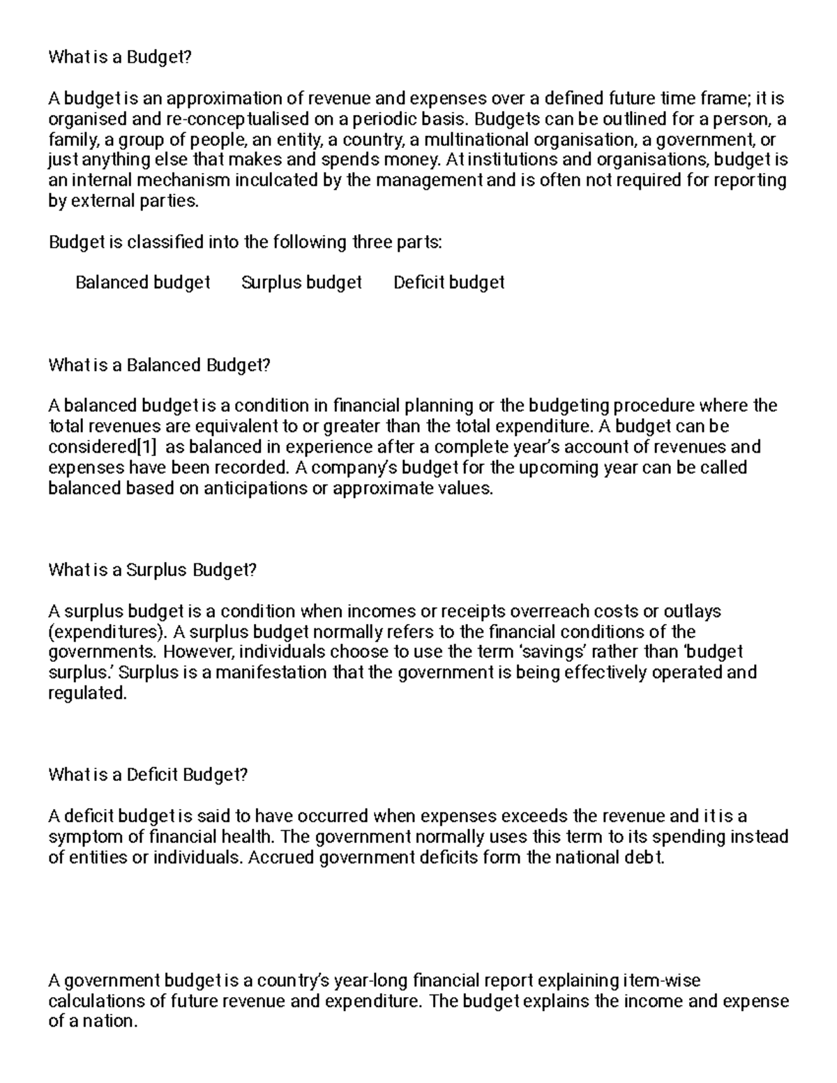 What is budget - Lecture notes 5th semester - What is a Budget? A ...