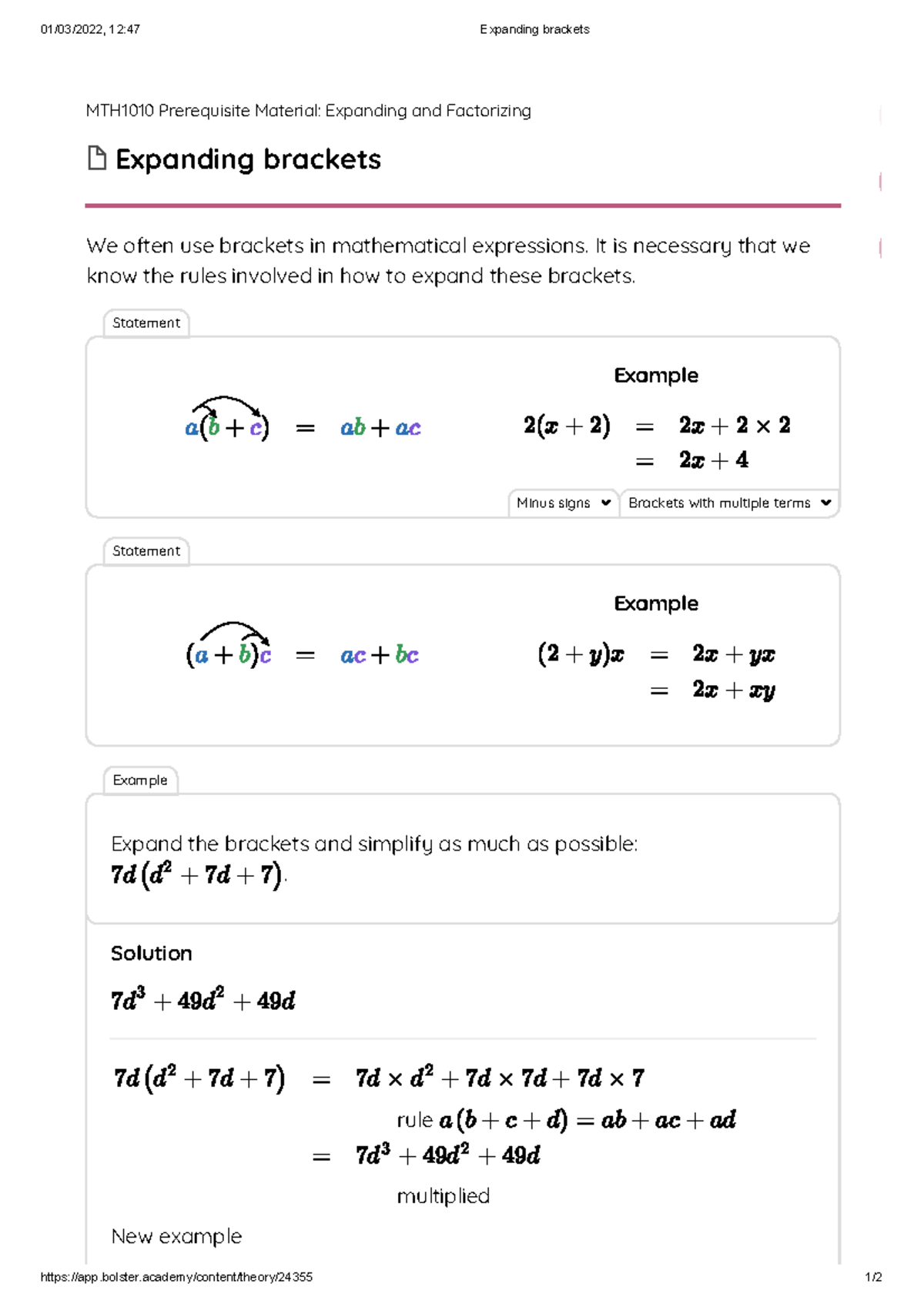 Expanding brackets notes 01/03/2022, 1247 Expanding brackets app
