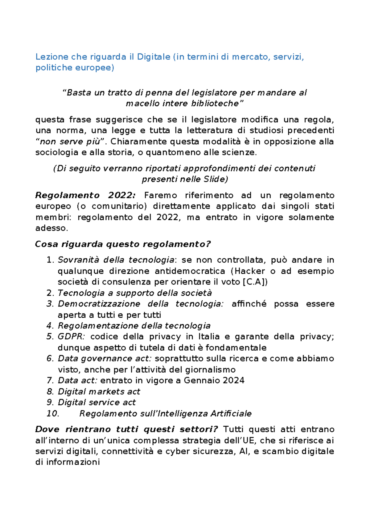 Appunti Diritto Digitale 25 03 - Lezione che riguarda il Digitale (in ...