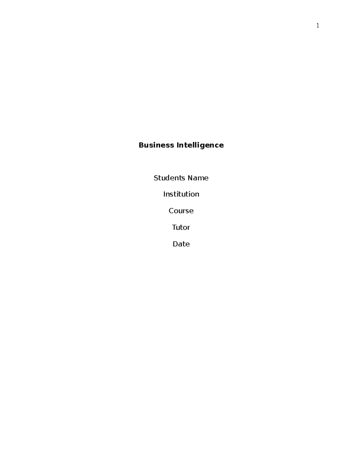 business intelligence assignment pdf