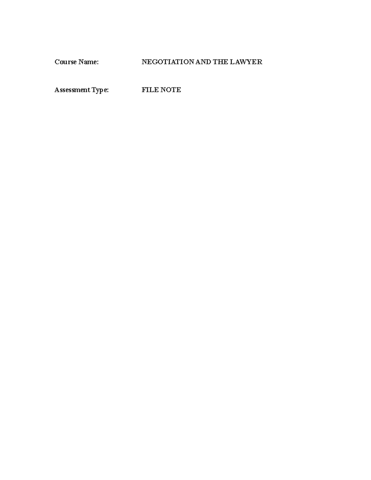 File note file note Course Name NEGOTIATION AND THE LAWYER