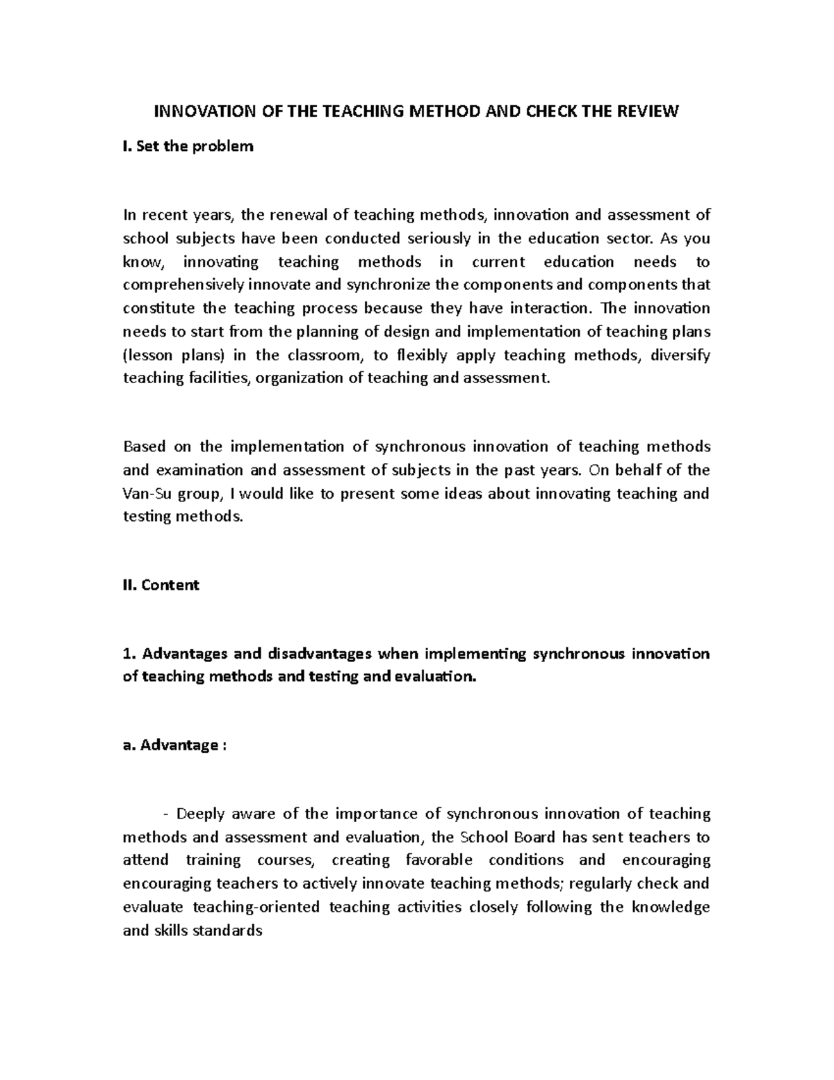 Innovation of Teaching Method and Check the Review - INNOVATION OF THE ...