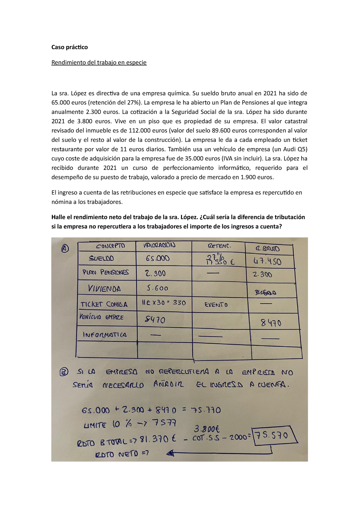 Caso Pr Ã¡ctico Rendimiento Del Trabajo Y Retribuci Ã³n En Especie ...