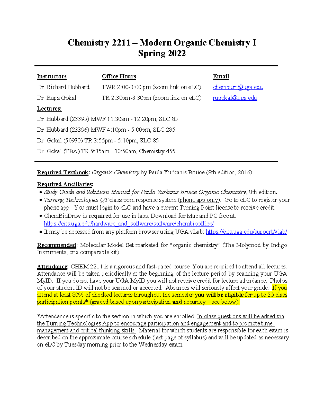 CHEM 2211 Syllabus Spring 2022 - Chemistry 2211 – Modern Organic ...