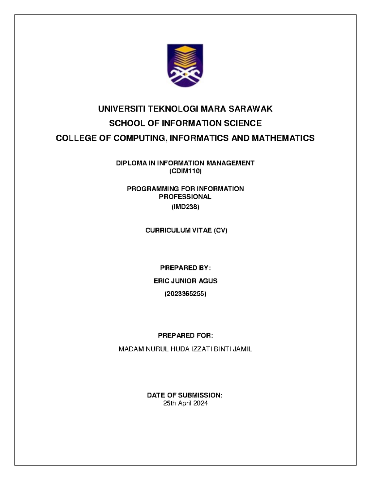 Imd238 Individual Assignment Universiti Teknologi Mara Sarawak School