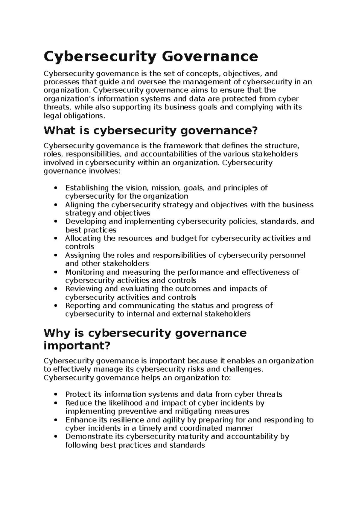 Cybersecurity Governance - Cybersecurity Governance Cybersecurity ...