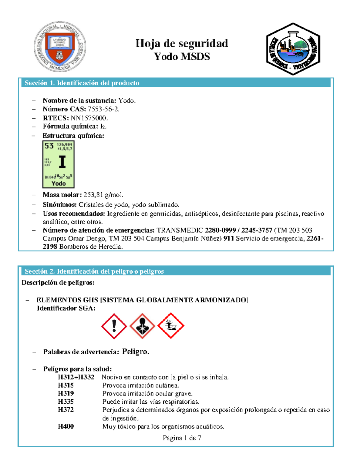 Yodo (EQ1) - Material Safaty Data Sheets - Hoja de seguridad Yodo MSDS ...