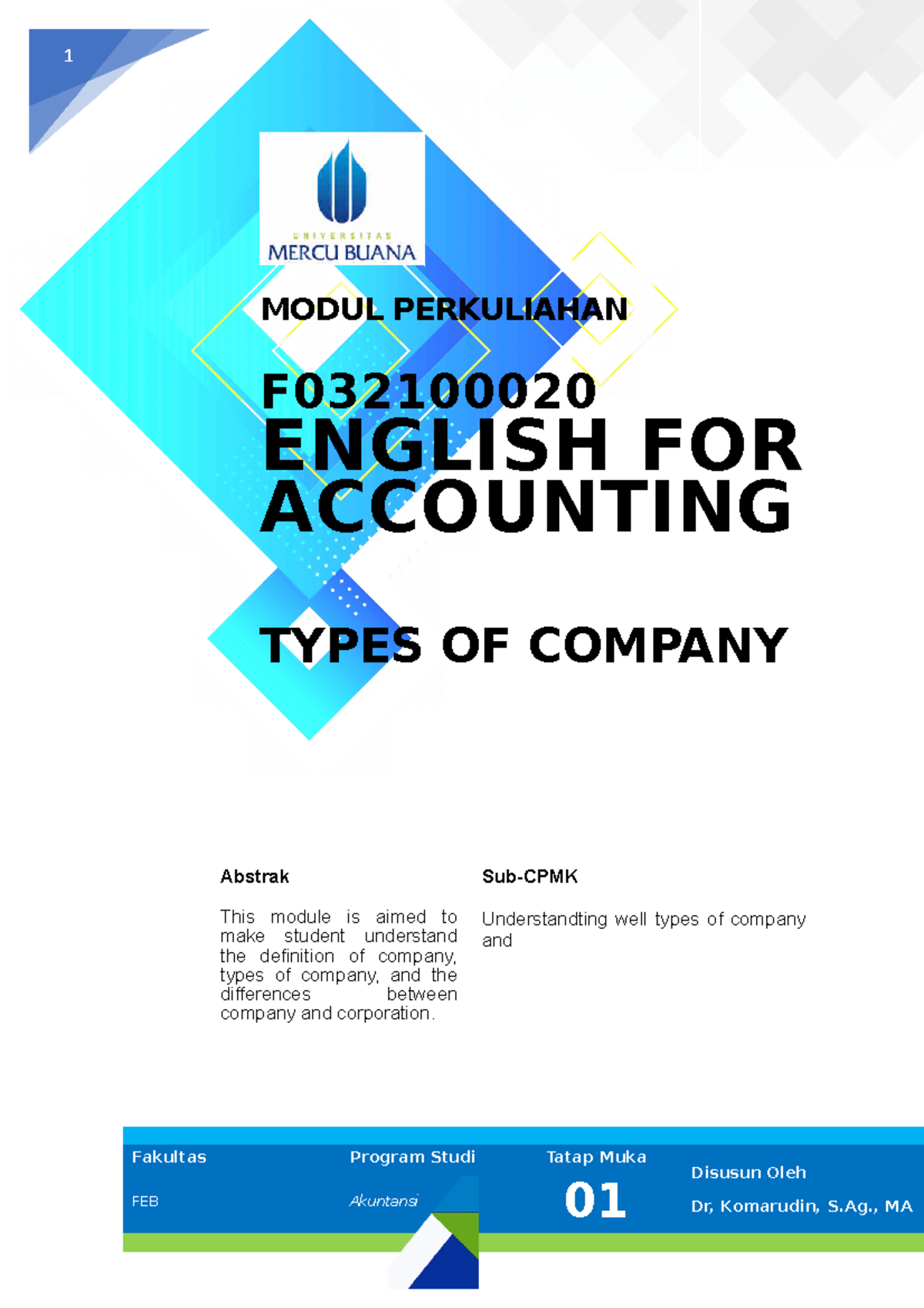 Modul 1 EFA Komarudin - English for Accounting - 1 MODUL PERKULIAHAN F ...