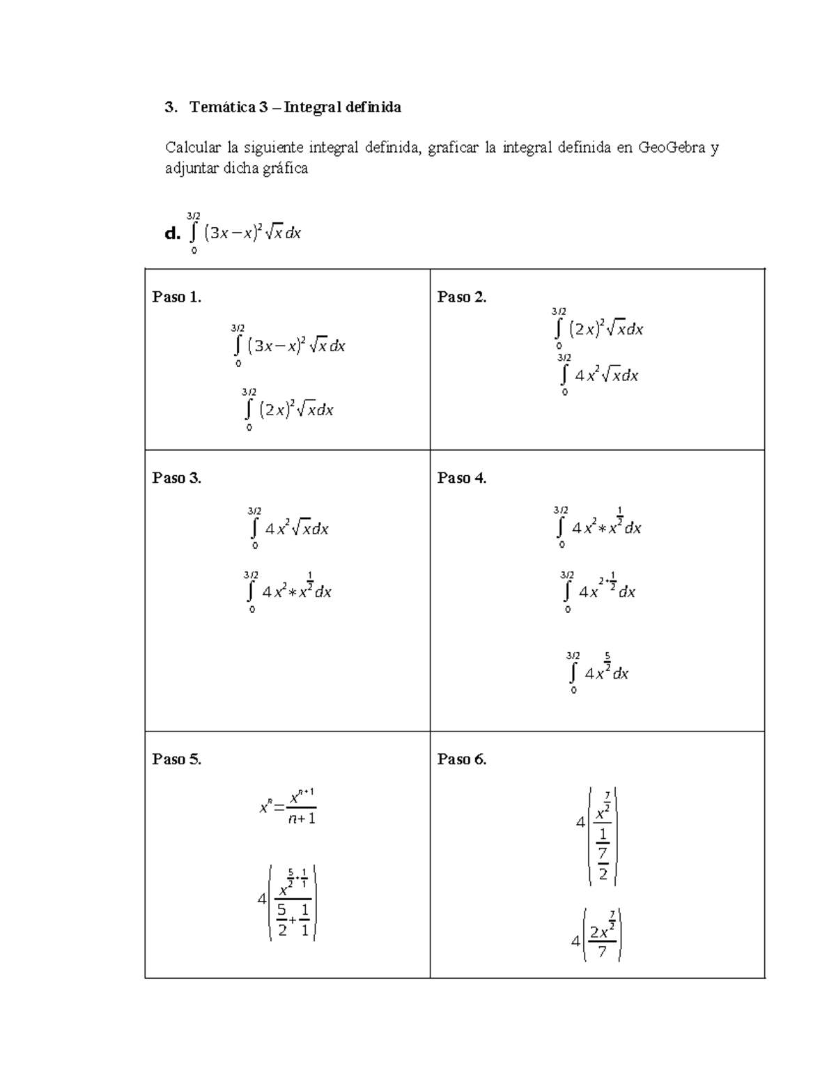 Ejercicio 3 - 3. Temática 3 – Integral definida Calcular la siguiente ...