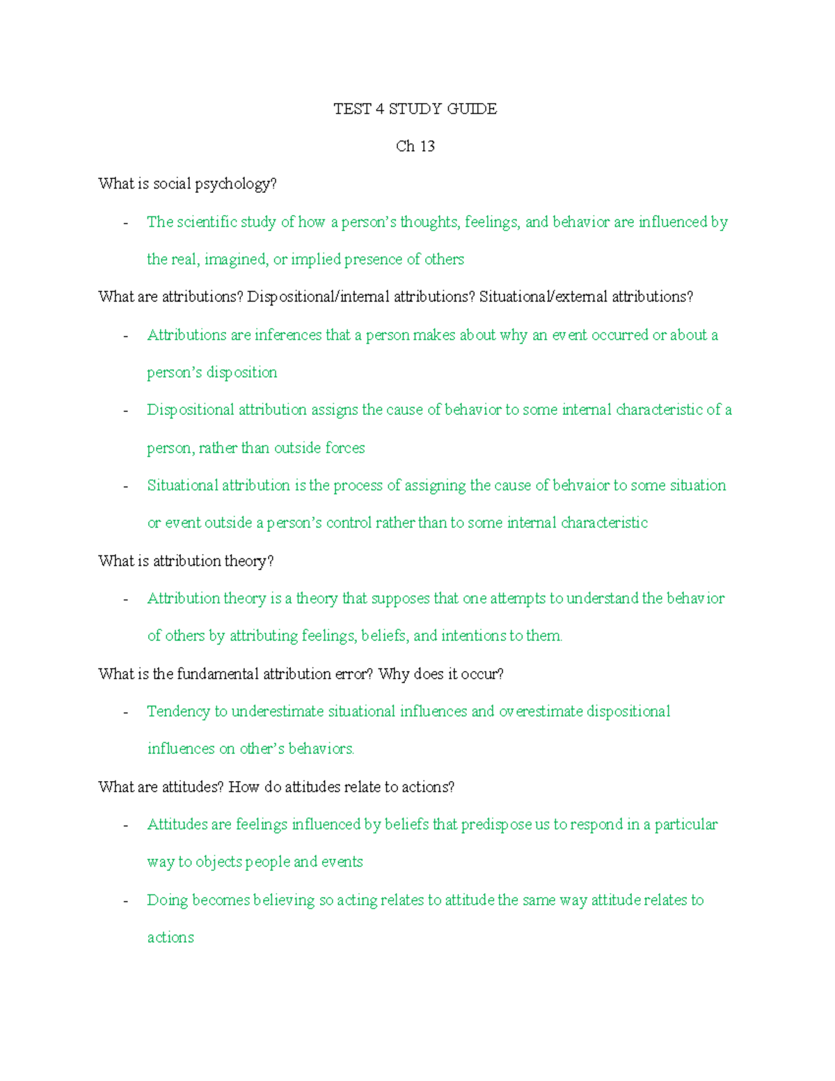 PSYC Test 4 - study guide - TEST 4 STUDY GUIDE Ch 13 What is social ...