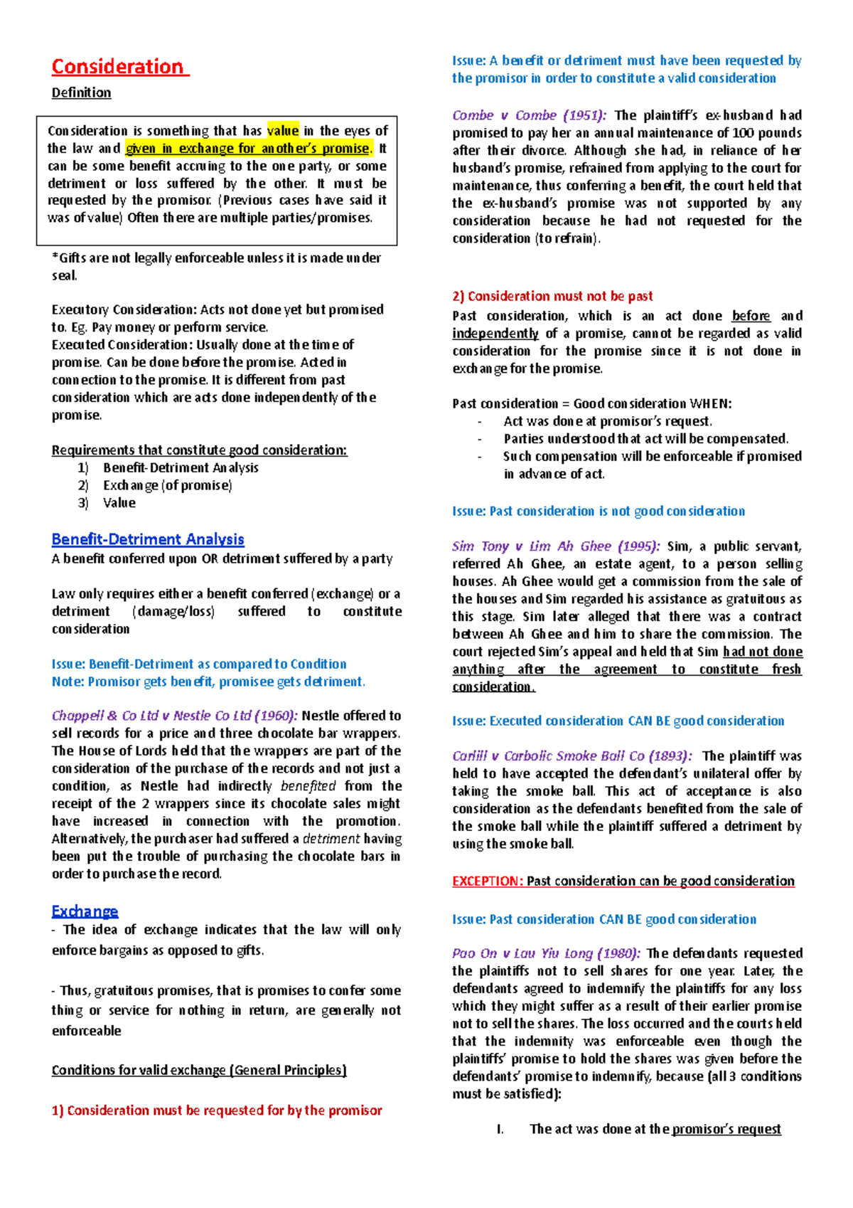 Consideration Summary - Consideration Definition *Gifts are not legally ...