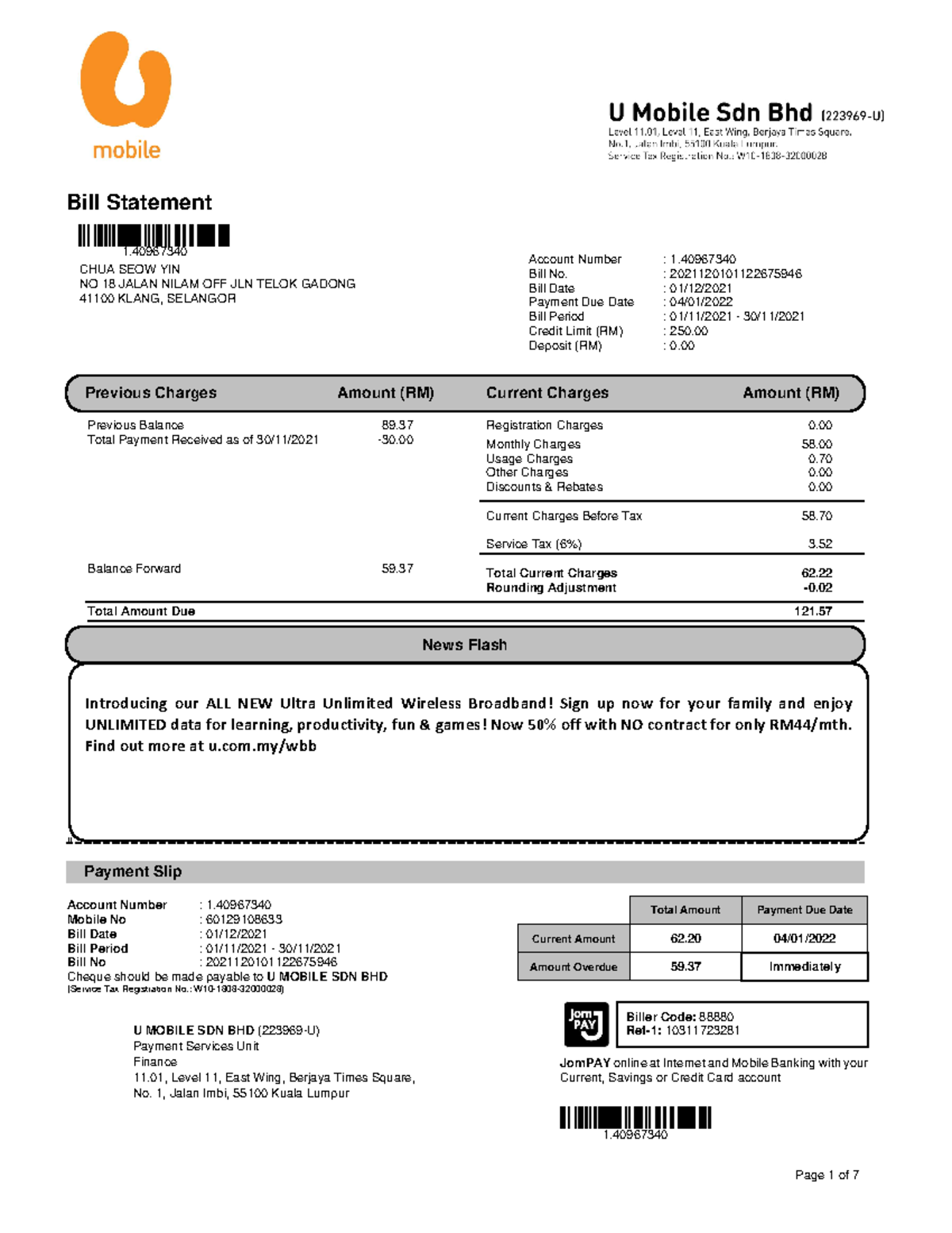 E Bill 202112010 1122675946 - Bill Statement 1. CHUA SEOW YIN NO 18 ...