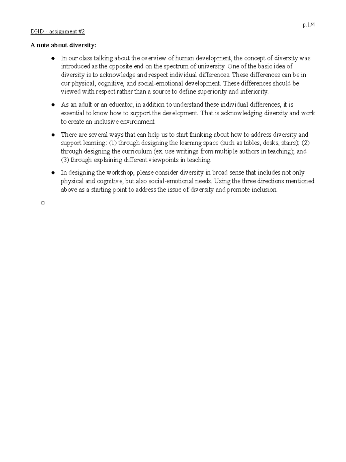 Dynamics of Human Development 2 DHD assignment A note about