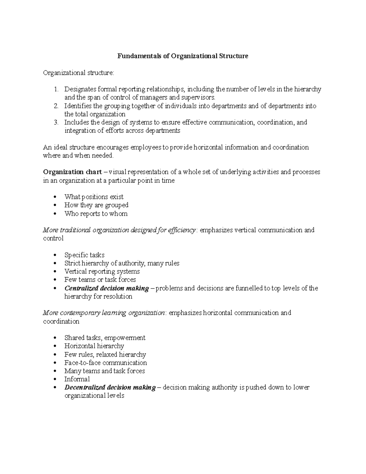 Chapter 4 - The Fundamentals of Organizational Structure - Fundamentals ...