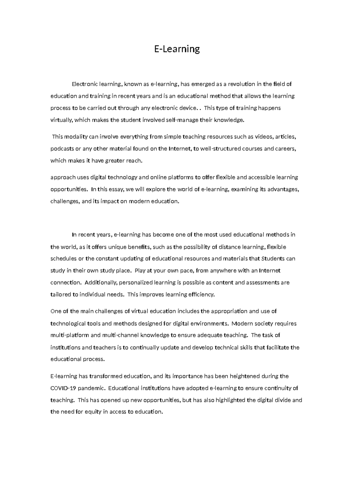 Draft E-learning - E-Learning Electronic learning, known as e-learning ...