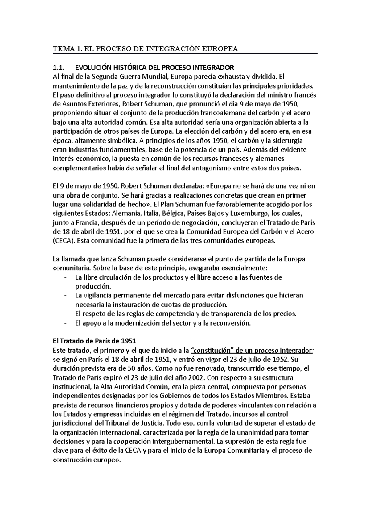 Tema 1 De Instituciones Jurídicas De La Ue Tema 1 El Proceso De IntegraciÓn Europea 1 1312