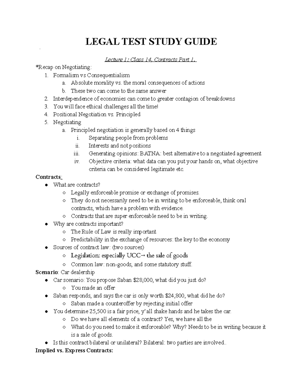 Legal Final Exam Study Guide and Overview LEGAL TEST STUDY GUIDE