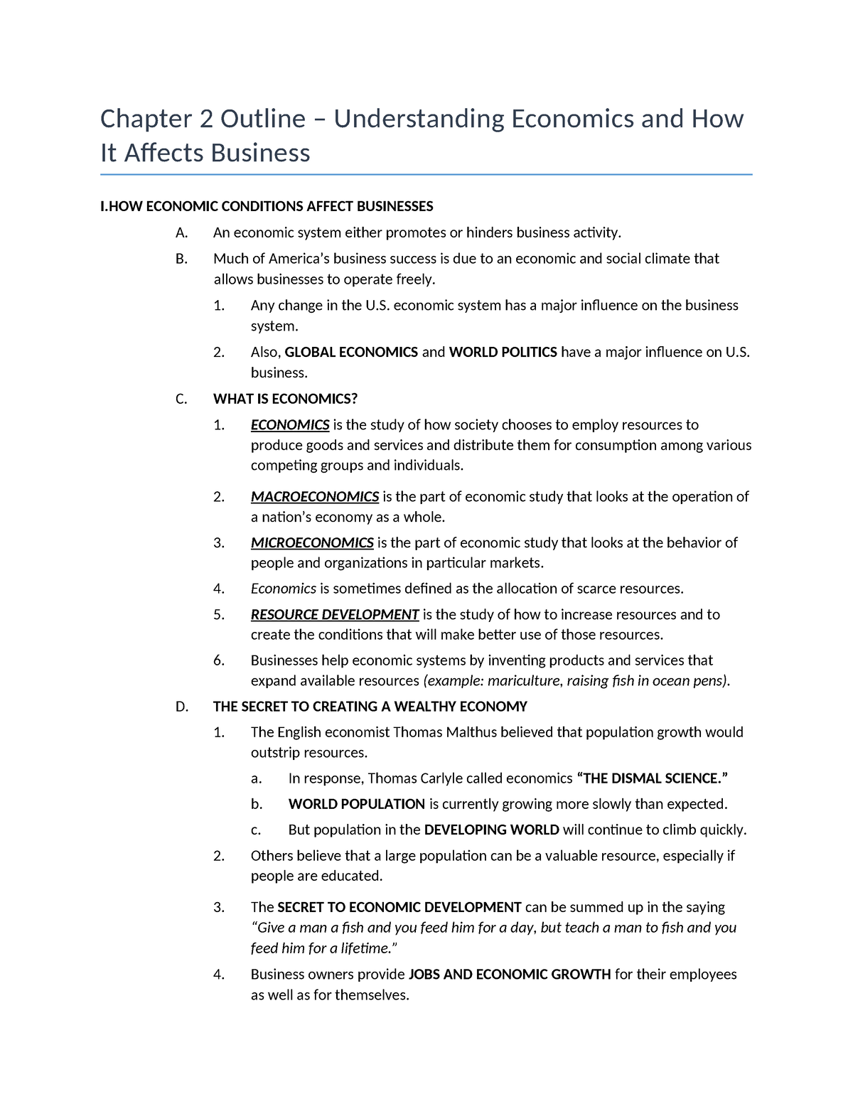 Chapter 2 Understanding Economics and How It Affects Business - Chapter ...