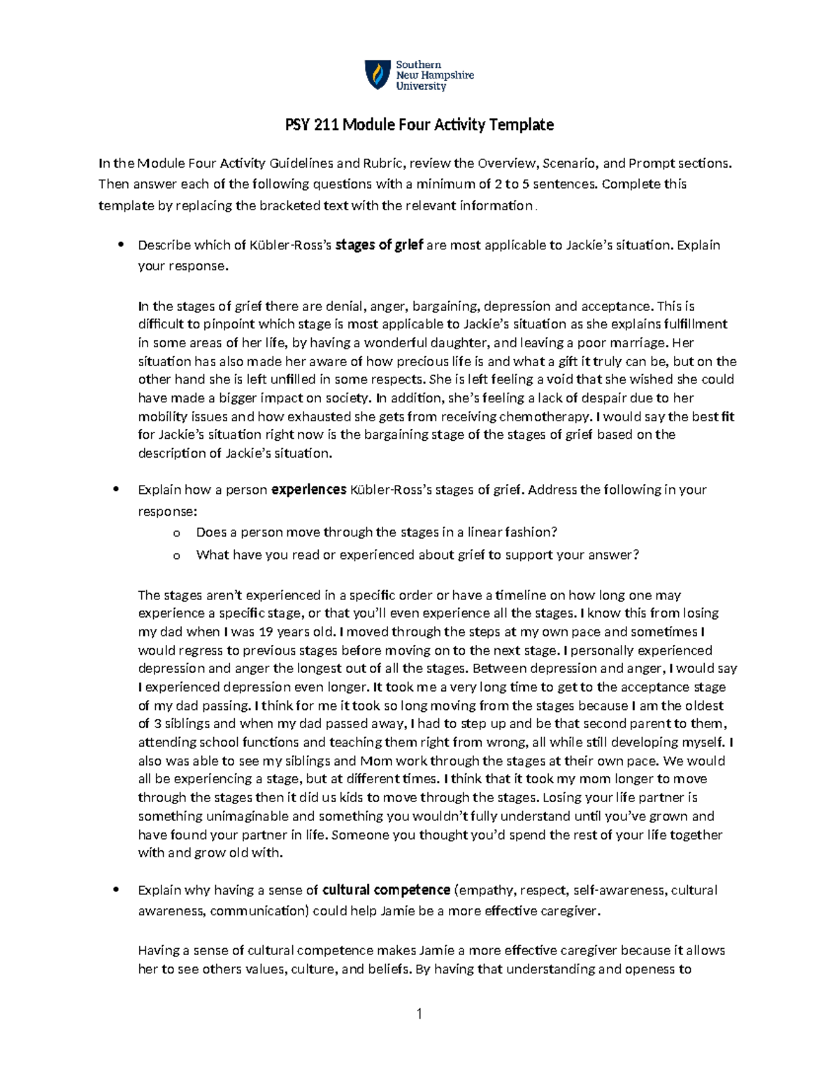 PSY 211 Module Four Activity Template - Then answer each of the ...