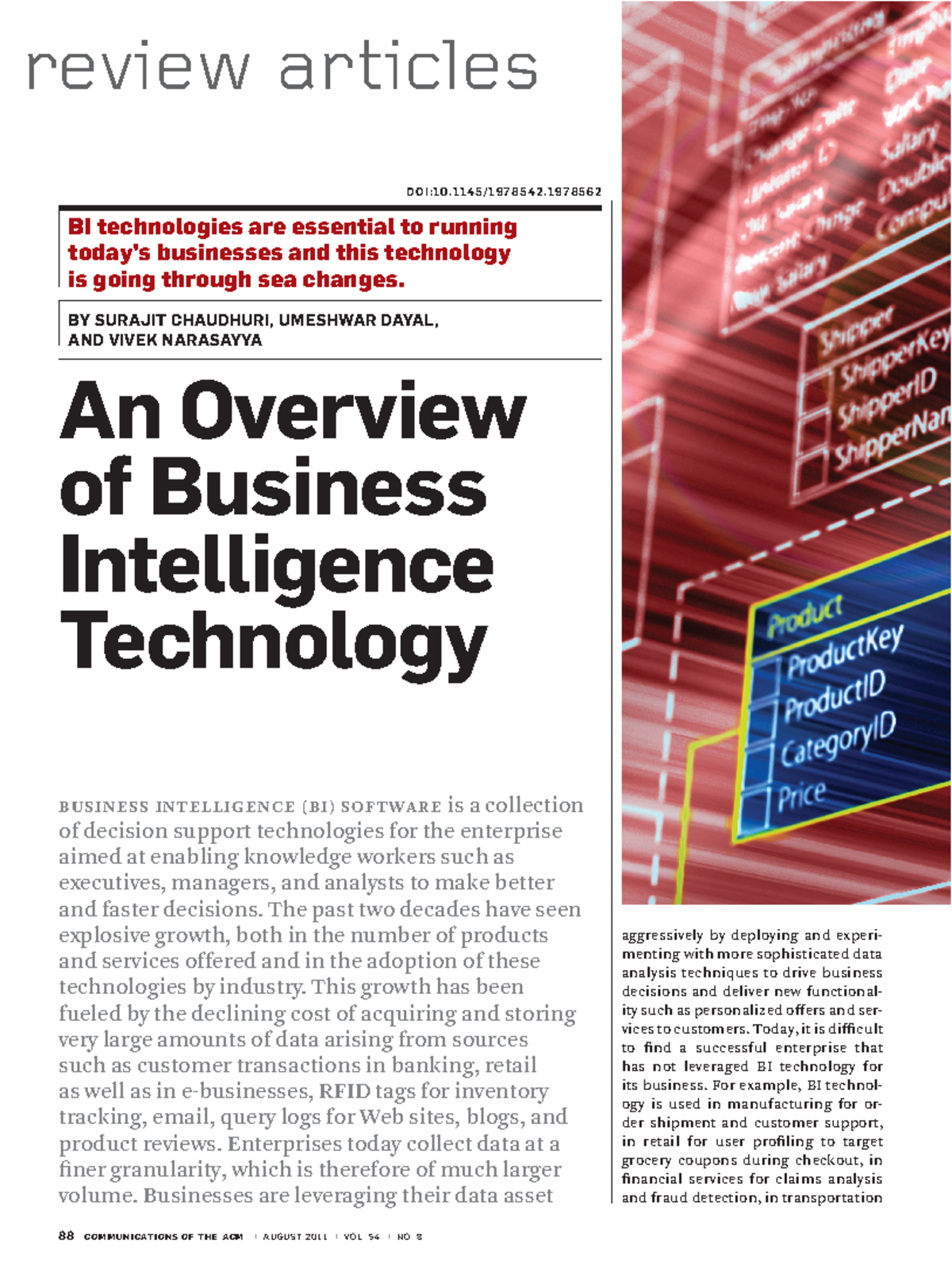 An Overview of Business Intelligence Technology - 88 C OMMU N IC AT ION ...