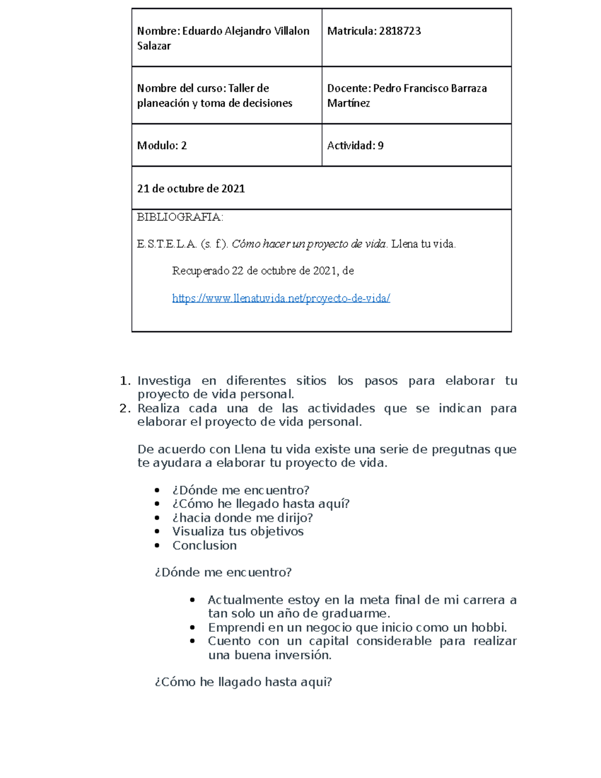 Actividad 9 Taller de planeación y toma de decisiones - TecMilenio ...