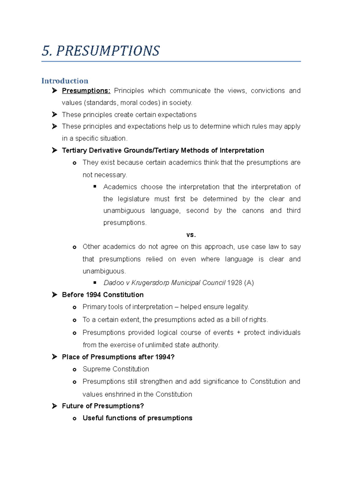 5. Presumptions - 5. PRESUMPTIONS Introduction Presumptions: Principles ...