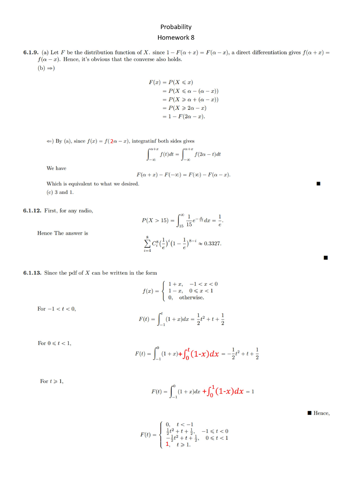 homework solutions probability