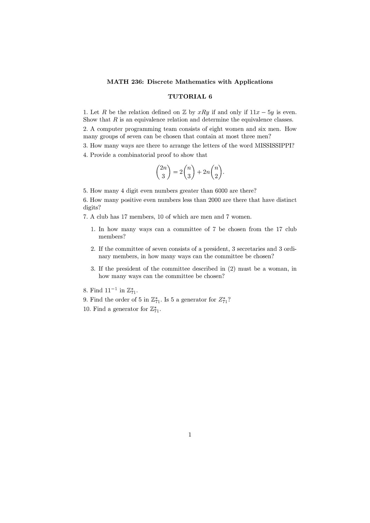 Tutorial 6 - MATH 236 - MATH 236: Discrete Mathematics With ...